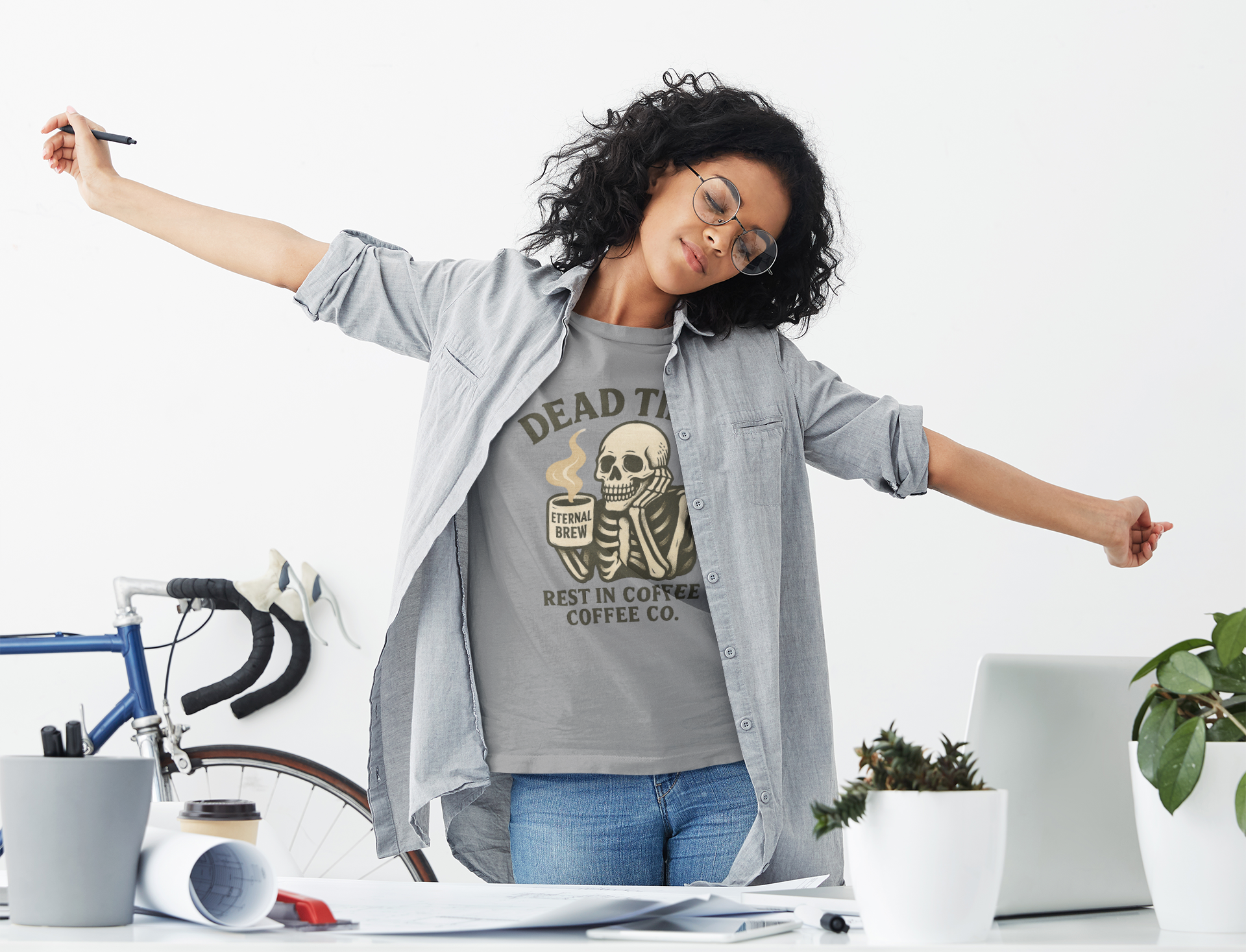 Dead Tired Skeleton Coffee T-Shirt, Unisex Graphic Tee, Cute Coffee Lover Gift, Halloween Apparel, Coffeelover Shirt