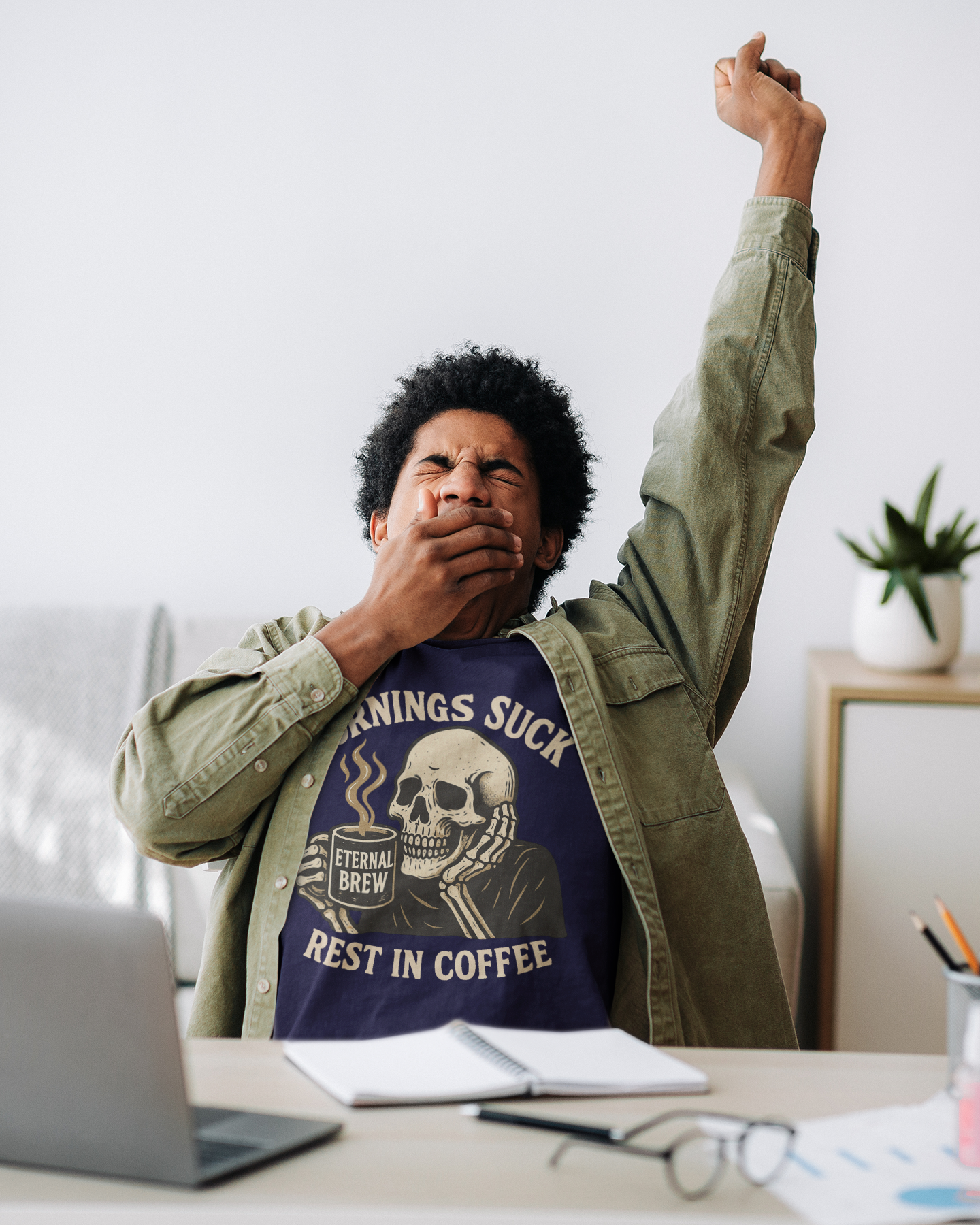 Skull Coffee T-Shirt: Mornings Suck Design, Funny Unisex Tee for Coffee Lovers, Casual Wear, Gift for Friends