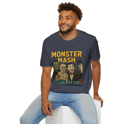 Halloween Monster Mash Social Club T-Shirt, Unisex Softstyle Tee, Spooky Party Shirt, Halloween Costume Tee, Fun Graphic Tee