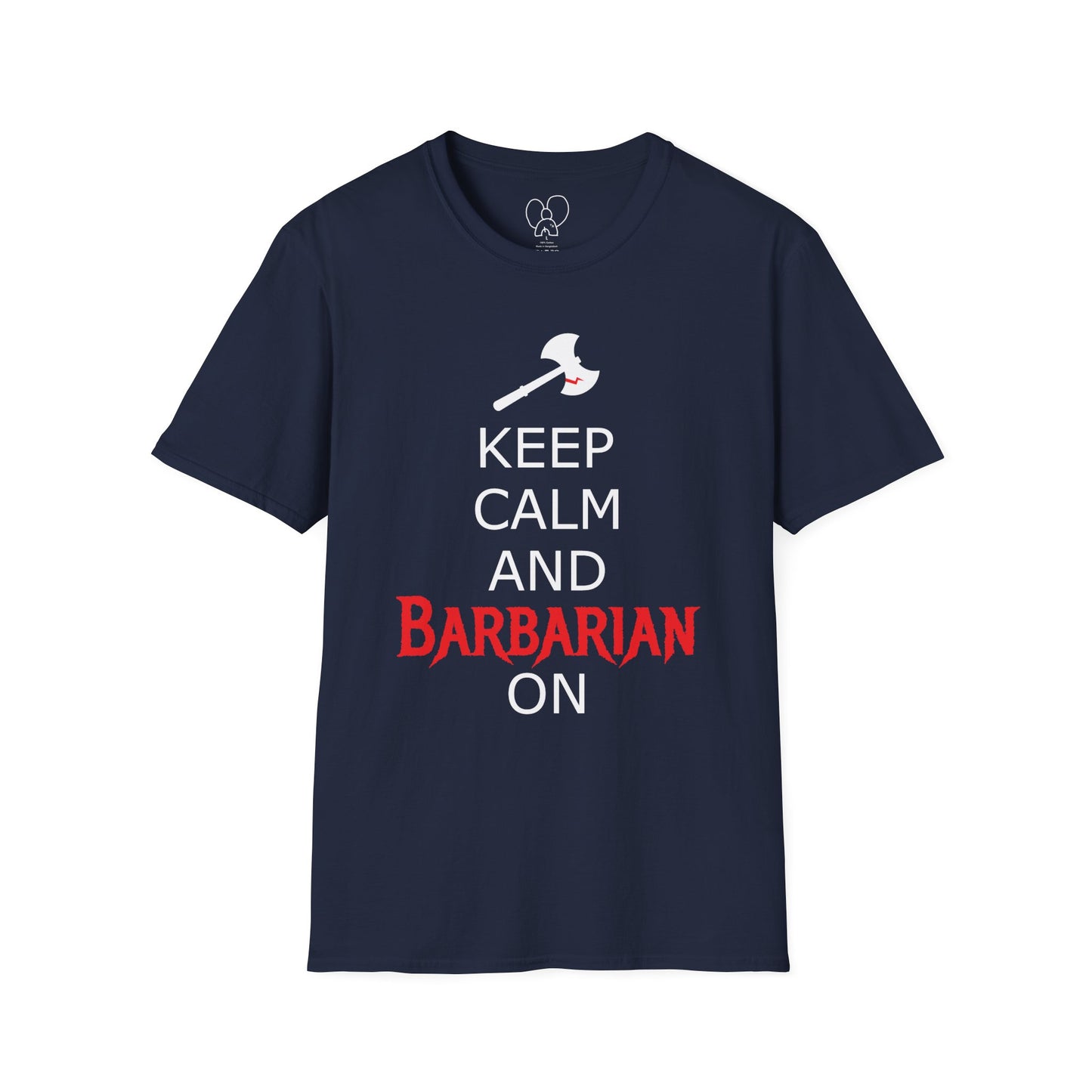 Keep Calm and Barbarian On Unisex Softstyle T-Shirt, Funny Graphic Tee, Gift for Comic Fans, Casual Wear, Great for Parties, Birthday Gift