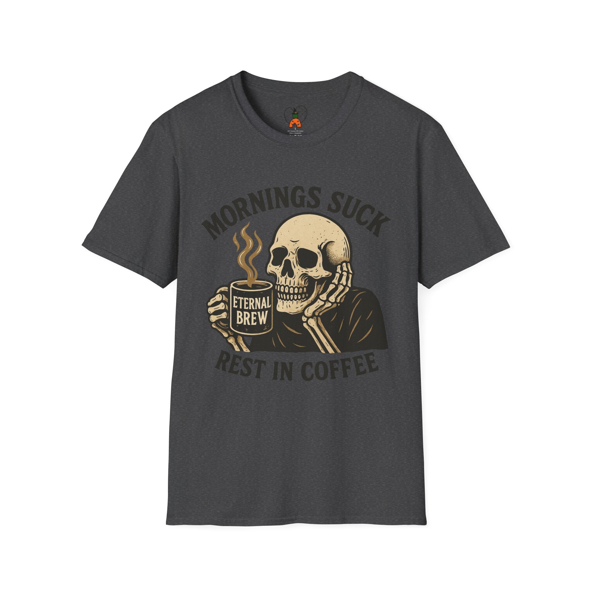 Skull Coffee T-Shirt: Mornings Suck Design, Funny Unisex Tee for Coffee Lovers, Casual Wear, Gift for Friends