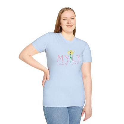 Unisex Softstyle T-Shirt with 'Miss You, Love You' Floral Design - Perfect for Gifts, Casual Wear, Friendship, Love