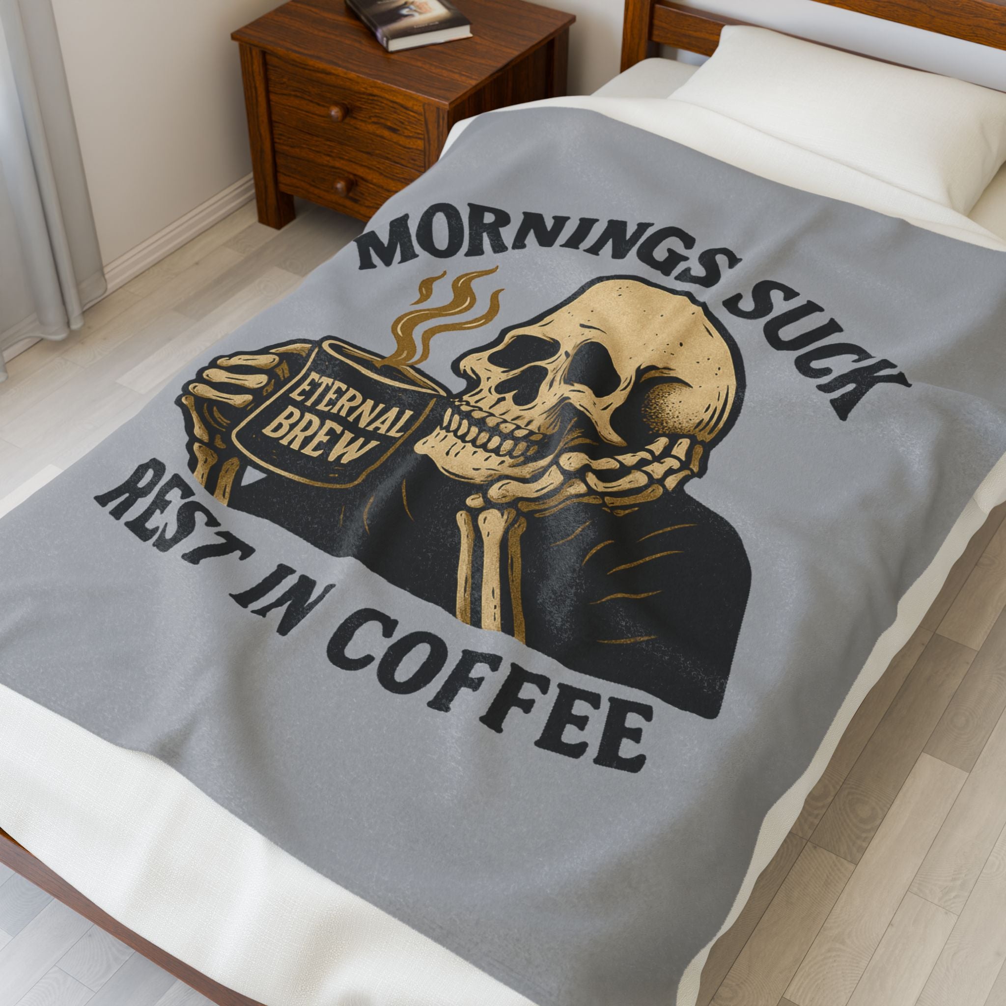 Velveteen Plush Blanket, Cozy Gift for Coffee Lovers, Home Decor, Funny Throw Blanket, Ideal for Mornings