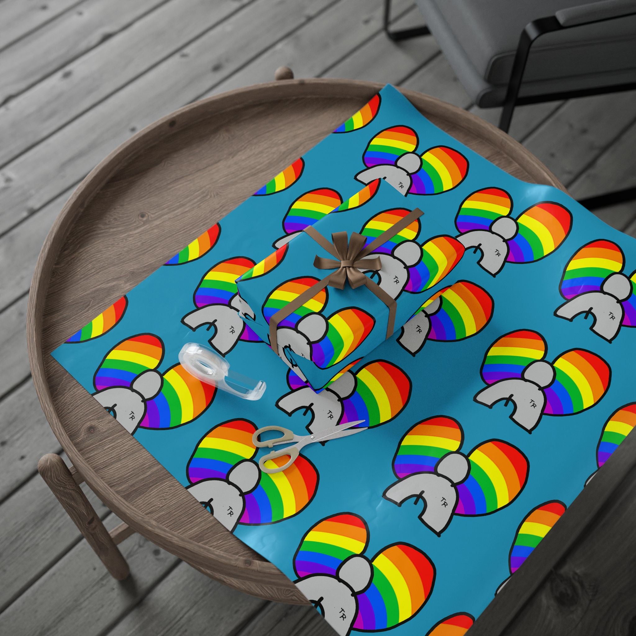 Rainbow Heart Elephant Wrapping Paper