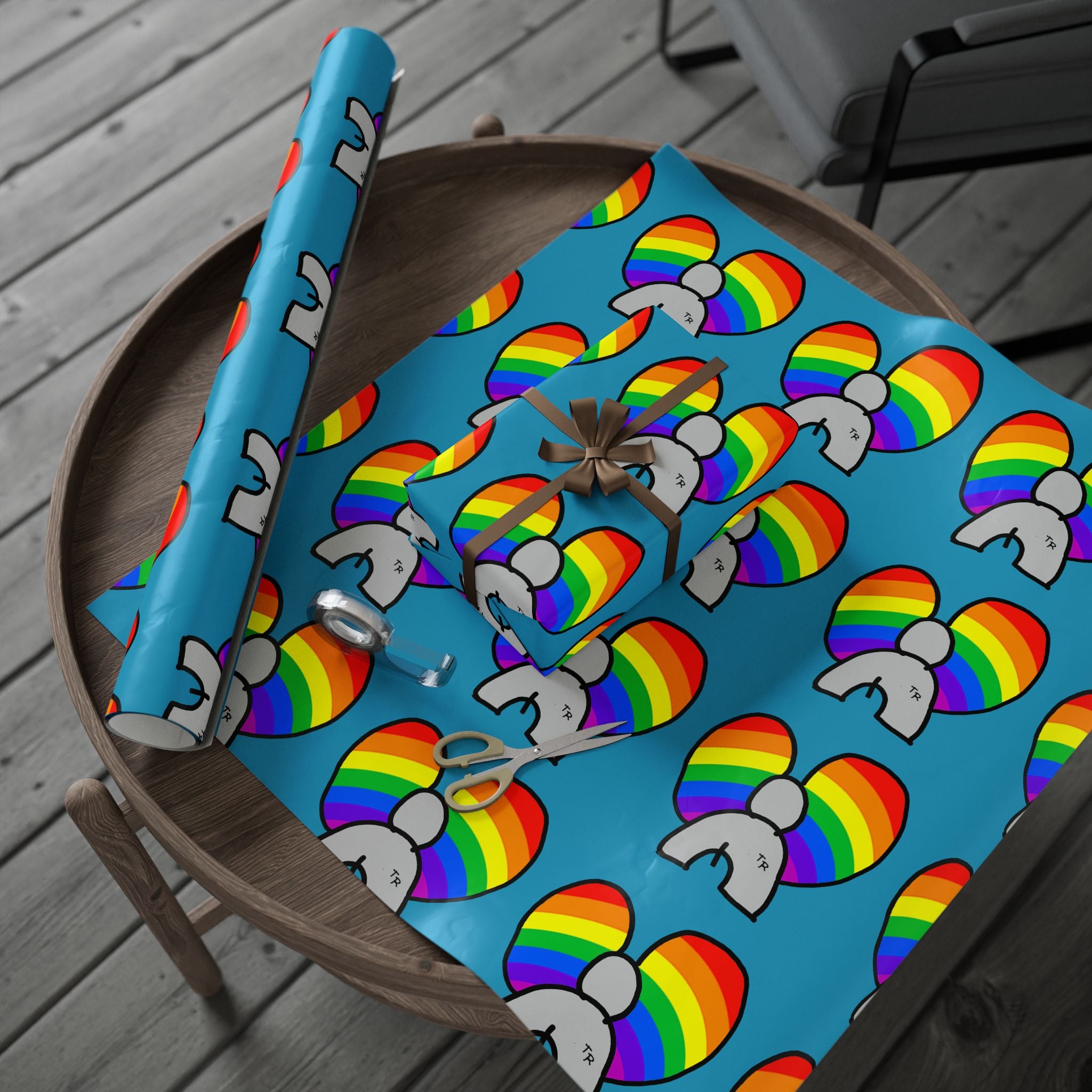 Rainbow Heart Elephant Wrapping Paper