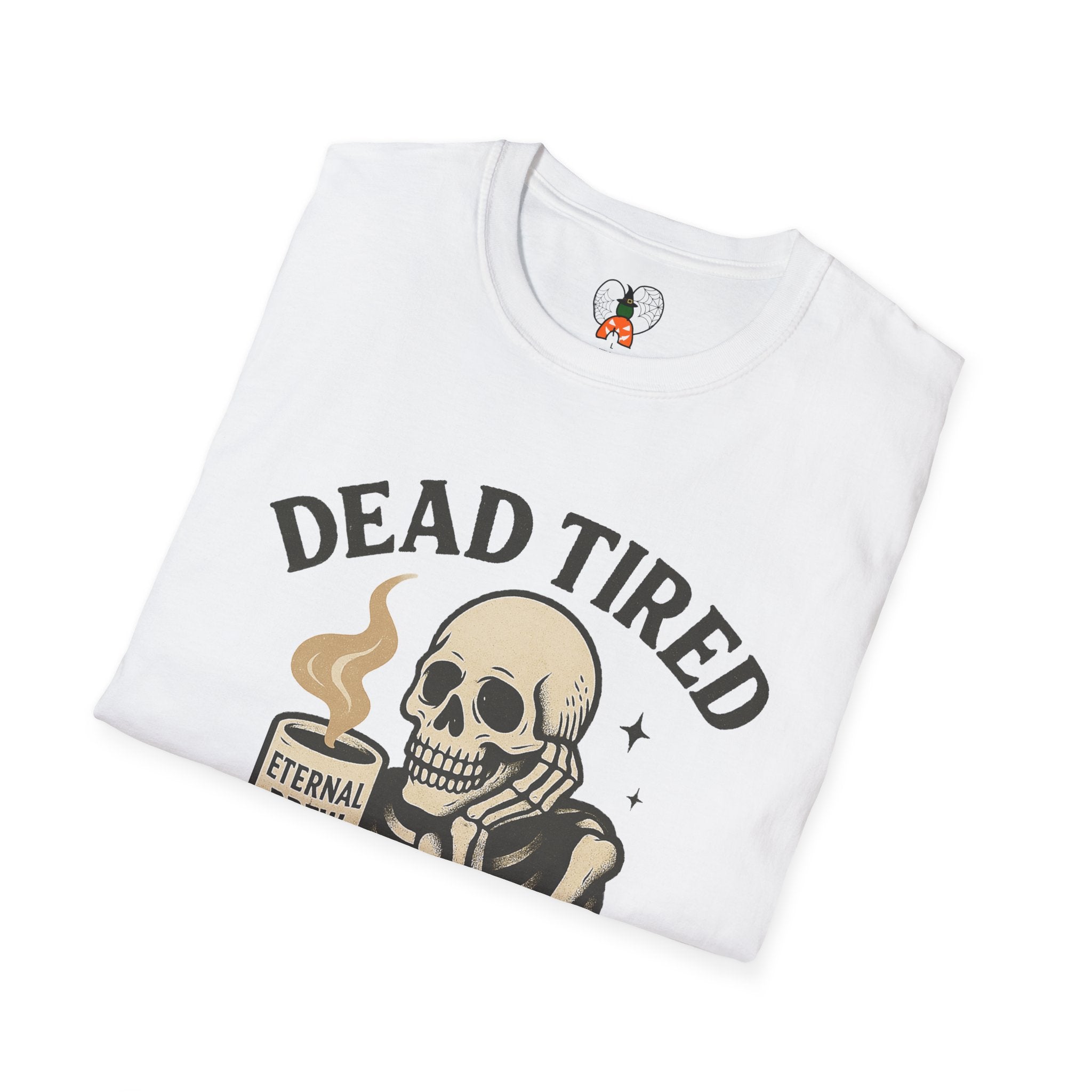 Dead Tired Skeleton Coffee T-Shirt, Unisex Graphic Tee, Cute Coffee Lover Gift, Halloween Apparel, Coffeelover Shirt