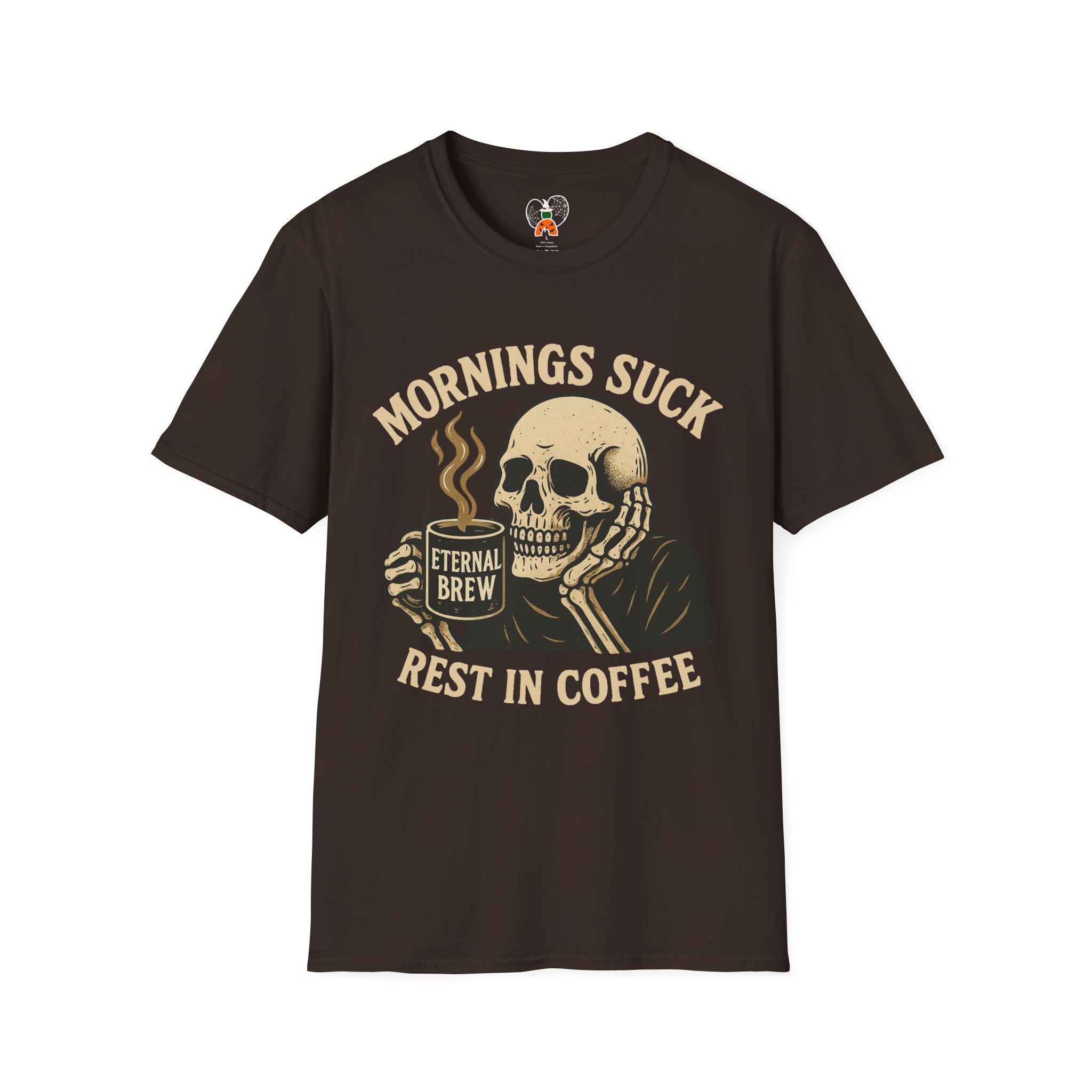 Skull Coffee T-Shirt: Mornings Suck Design, Funny Unisex Tee for Coffee Lovers, Casual Wear, Gift for Friends