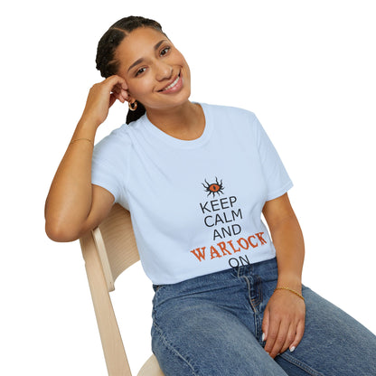 Keep Calm and Warlock On T-Shirt, Halloween Shirt, Gift for Witches, Unisex Tee, Spooky Style, Casual Everyday Wear