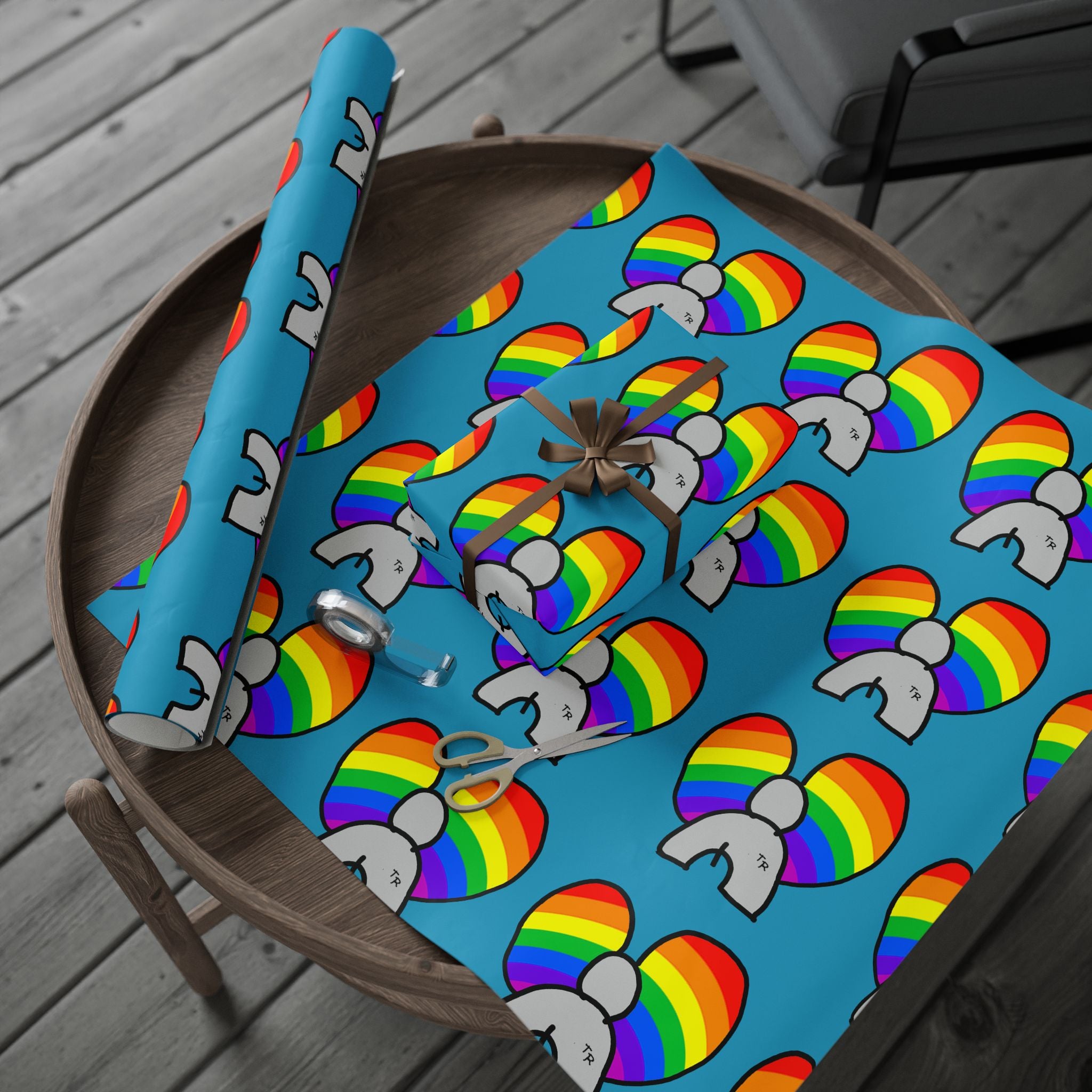 Rainbow Heart Elephant Wrapping Paper