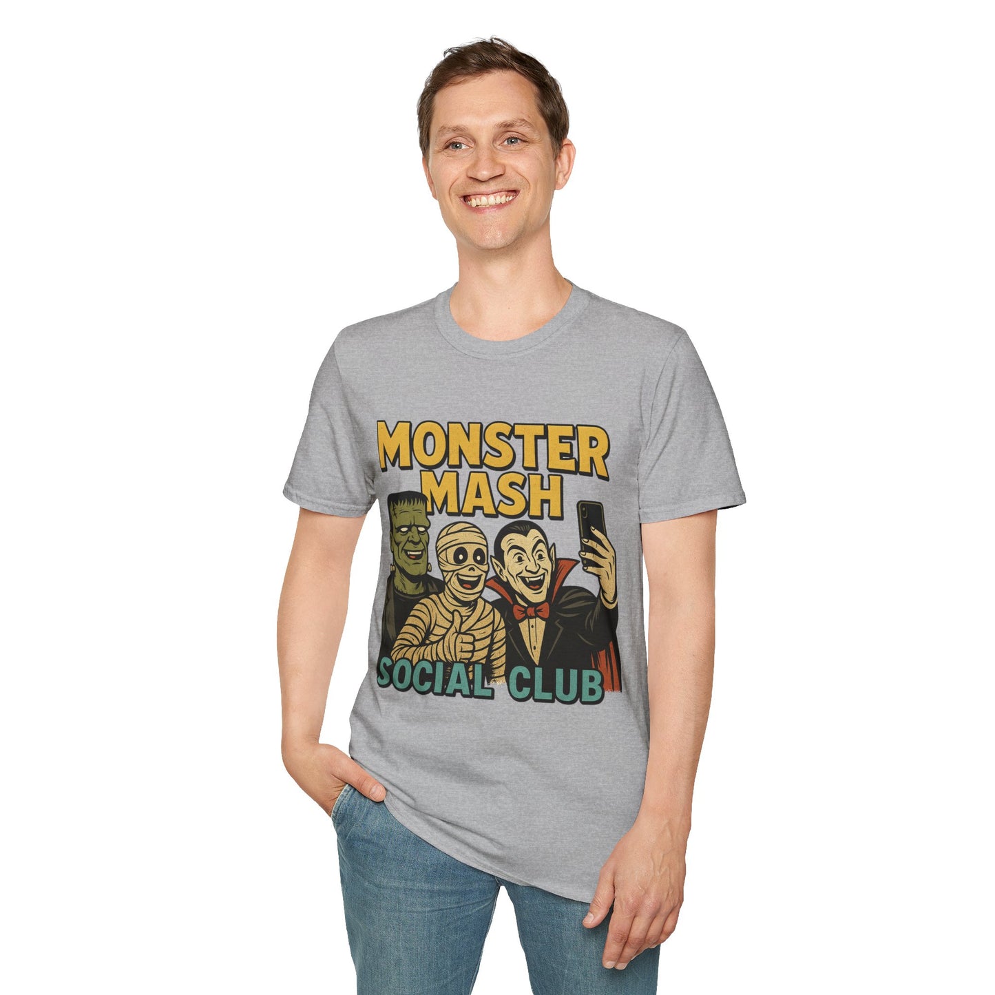 Halloween Monster Mash Social Club T-Shirt, Unisex Softstyle Tee, Spooky Party Shirt, Halloween Costume Tee, Fun Graphic Tee