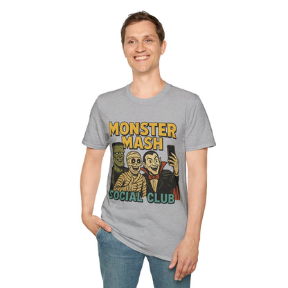 Halloween Monster Mash Social Club T-Shirt, Unisex Softstyle Tee, Spooky Party Shirt, Halloween Costume Tee, Fun Graphic Tee