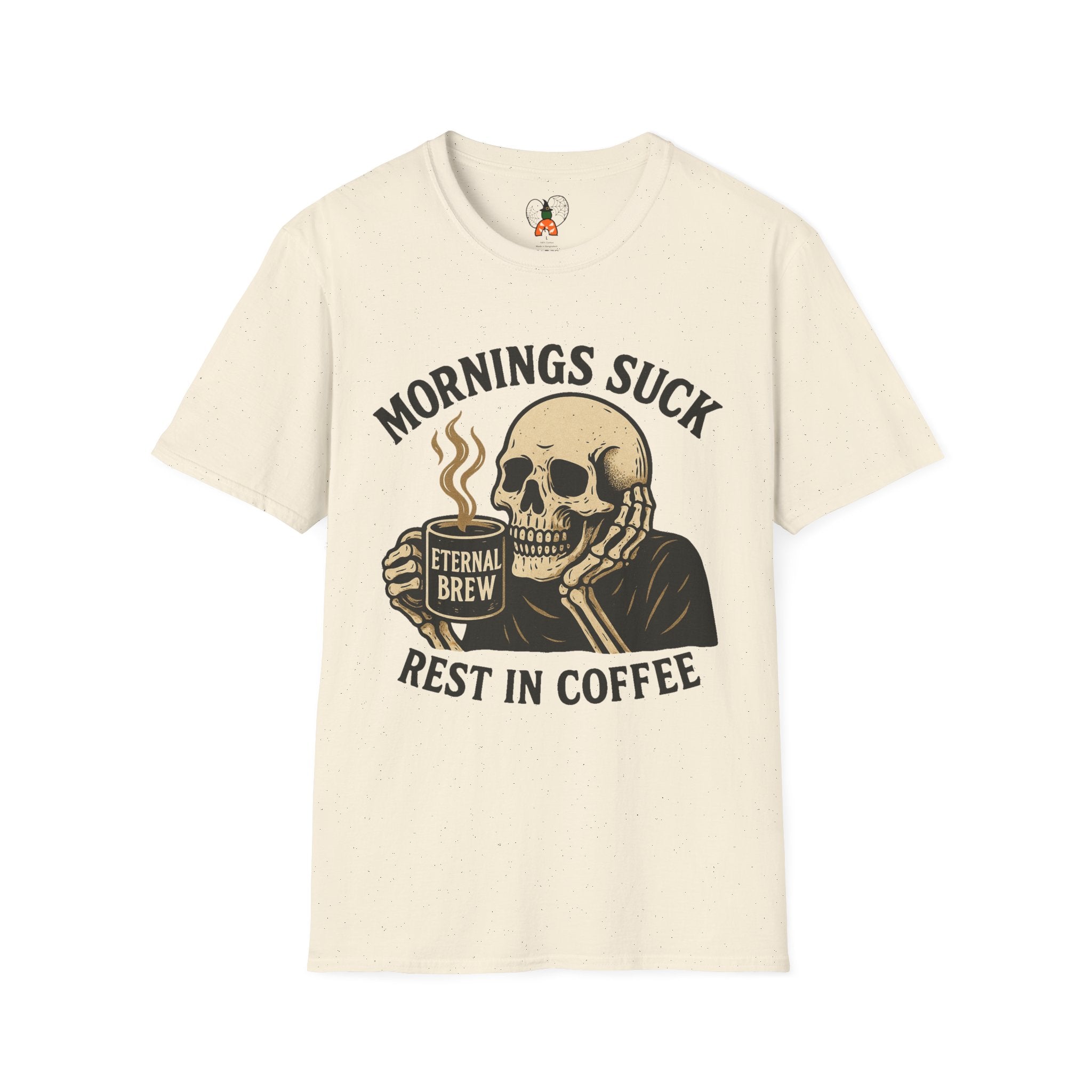 Skull Coffee T-Shirt: Mornings Suck Design, Funny Unisex Tee for Coffee Lovers, Casual Wear, Gift for Friends