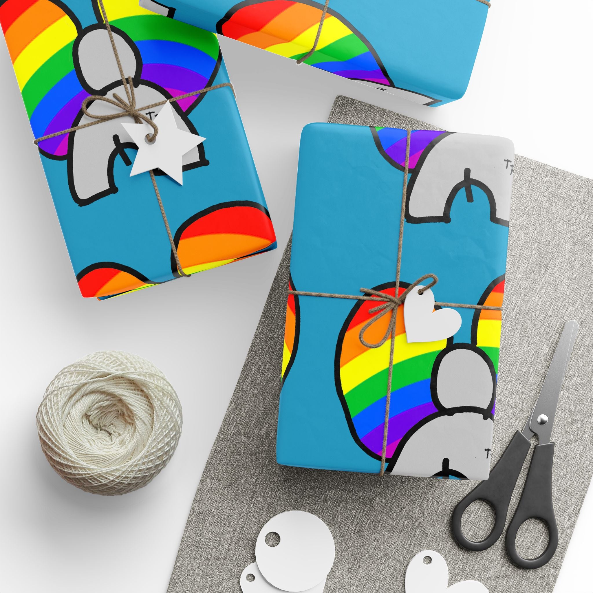 Rainbow Heart Elephant Wrapping Paper