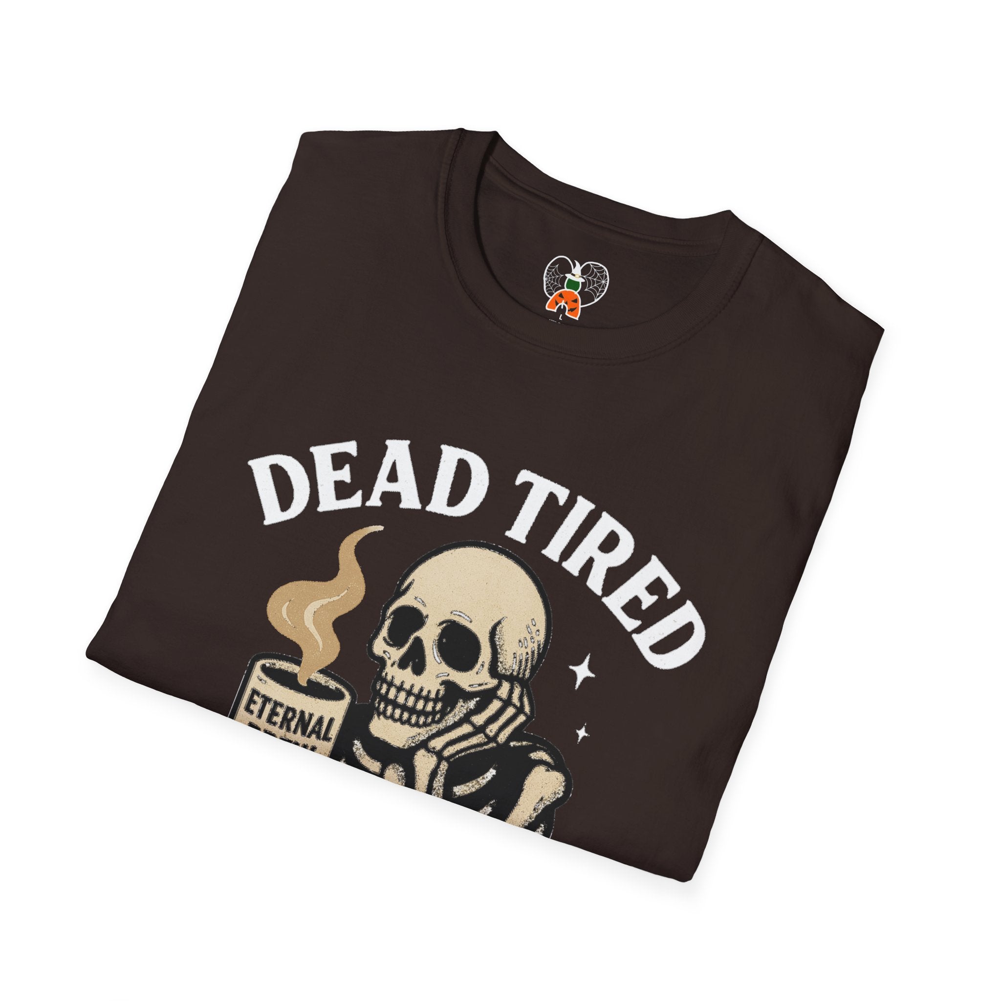 Dead Tired Skeleton Coffee T-Shirt, Unisex Graphic Tee, Cute Coffee Lover Gift, Halloween Apparel, Coffeelover Shirt