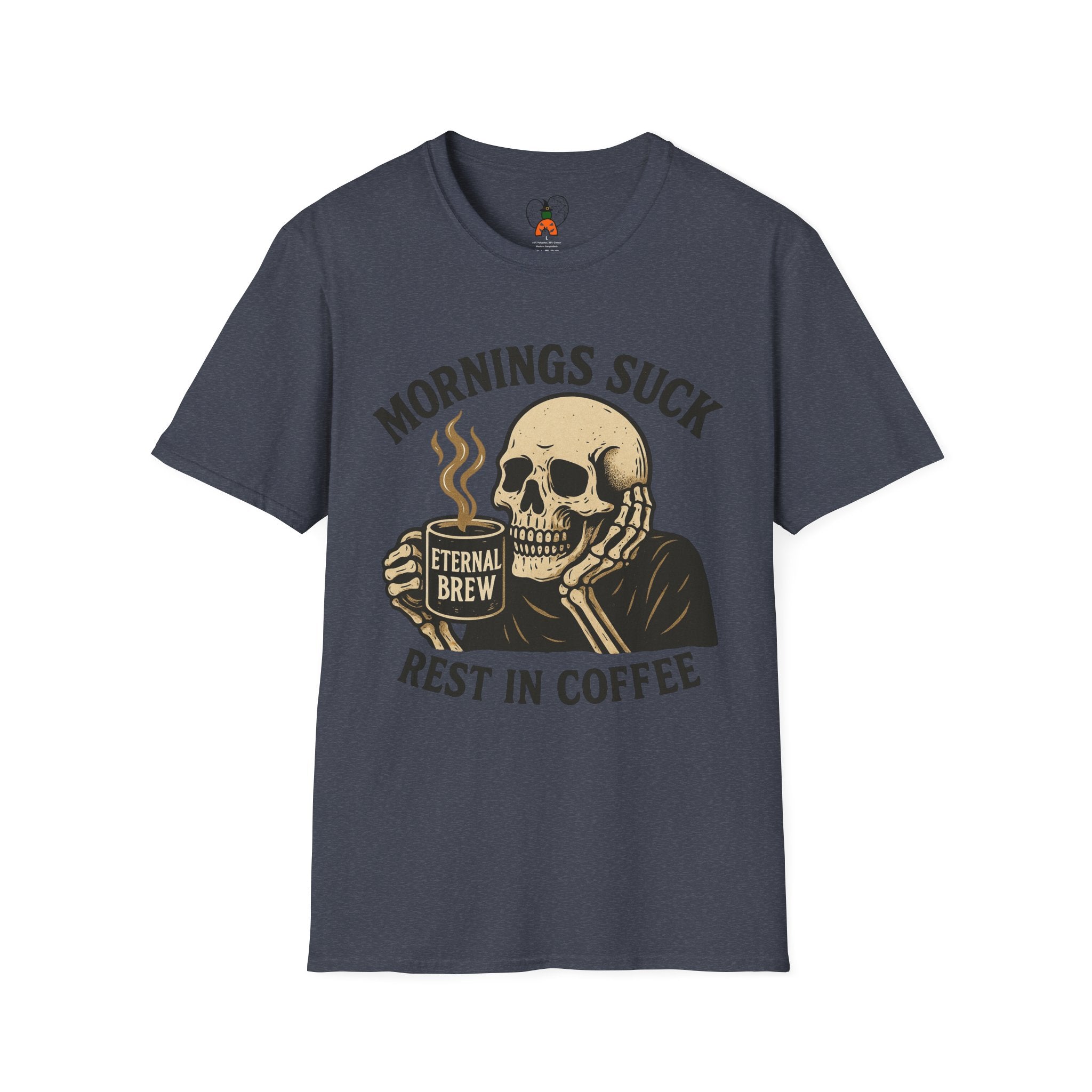 Skull Coffee T-Shirt: Mornings Suck Design, Funny Unisex Tee for Coffee Lovers, Casual Wear, Gift for Friends
