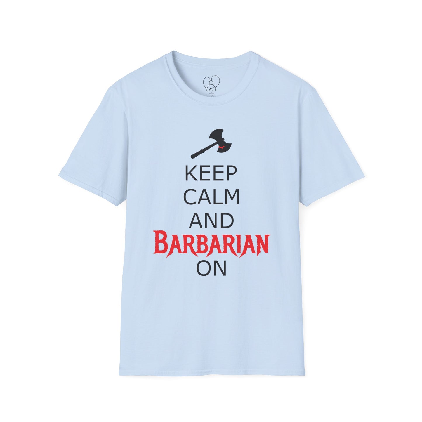 Keep Calm and Barbarian On Unisex Softstyle T-Shirt, Funny Graphic Tee, Gift for Comic Fans, Casual Wear, Great for Parties, Birthday Gift