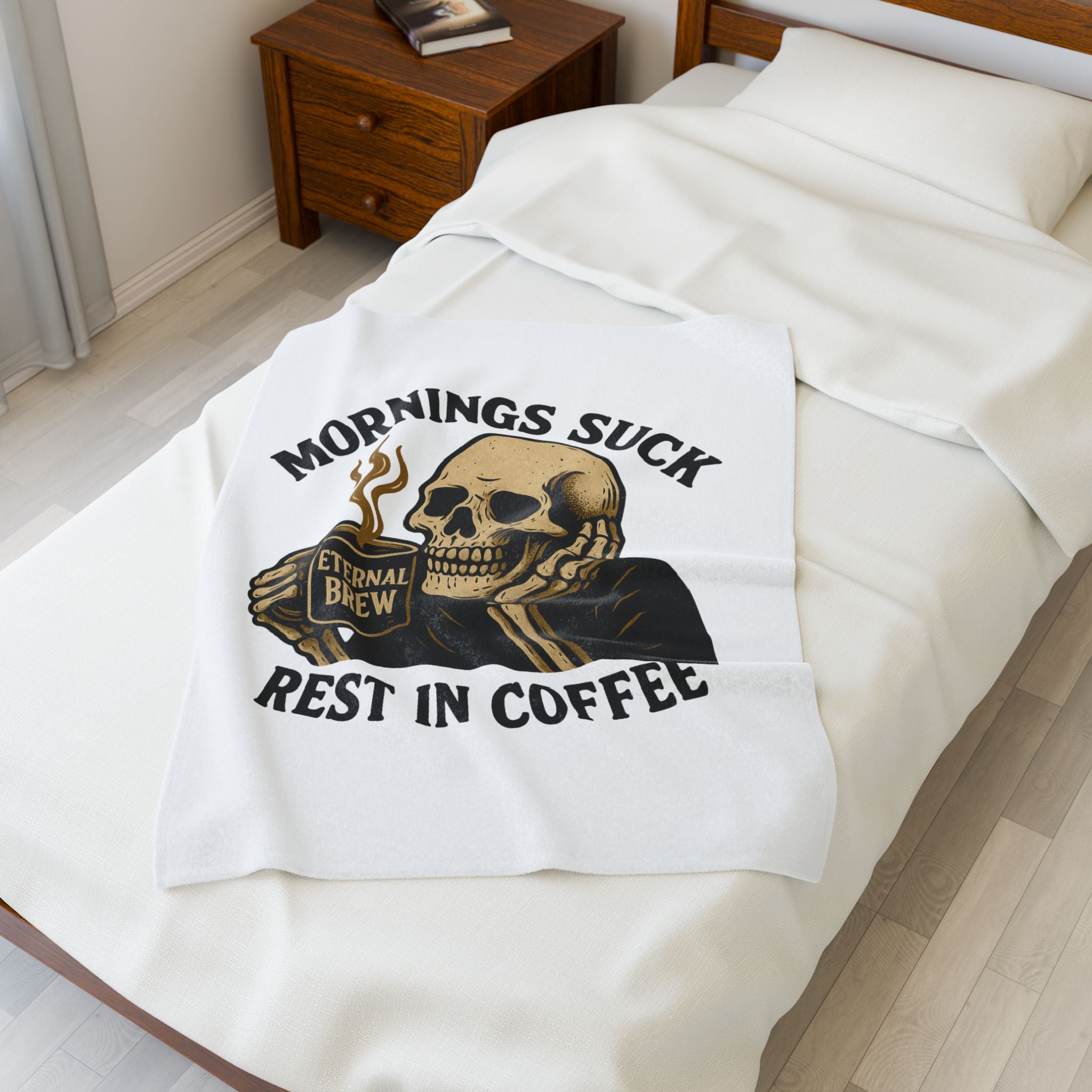 Velveteen Plush Blanket, Cozy Gift for Coffee Lovers, Home Decor, Funny Throw Blanket, Ideal for Mornings