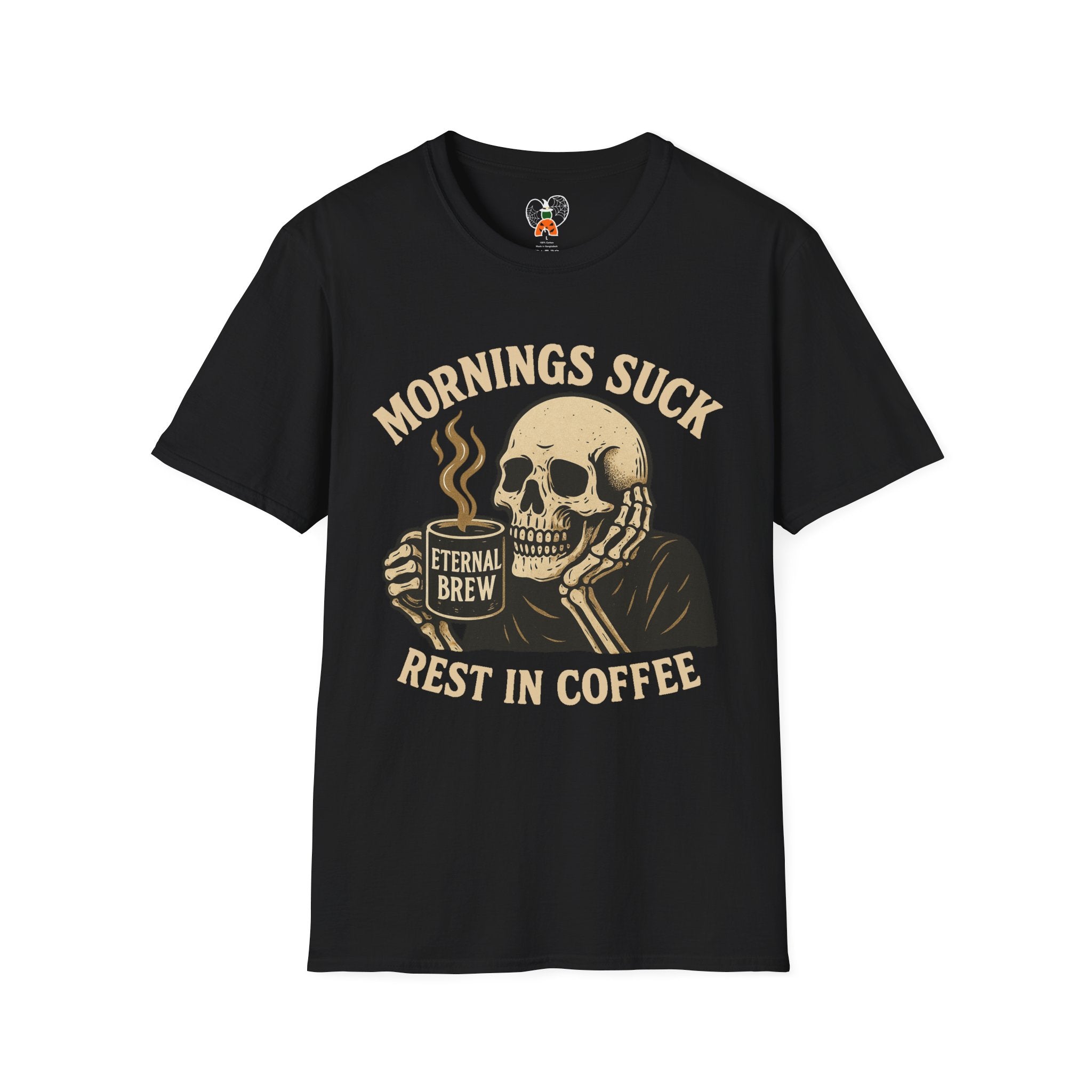 Skull Coffee T-Shirt: Mornings Suck Design, Funny Unisex Tee for Coffee Lovers, Casual Wear, Gift for Friends