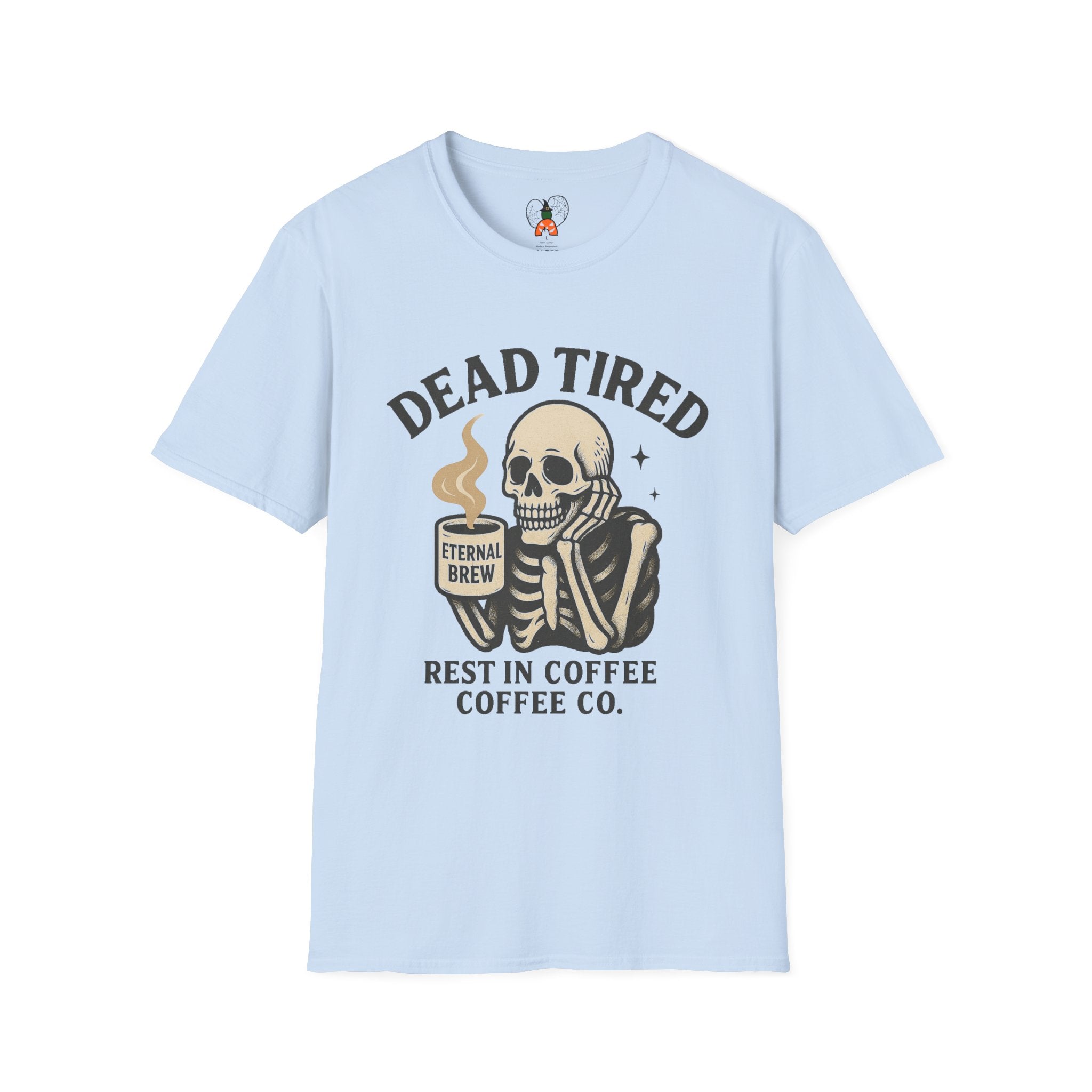 Dead Tired Skeleton Coffee T-Shirt, Unisex Graphic Tee, Cute Coffee Lover Gift, Halloween Apparel, Coffeelover Shirt