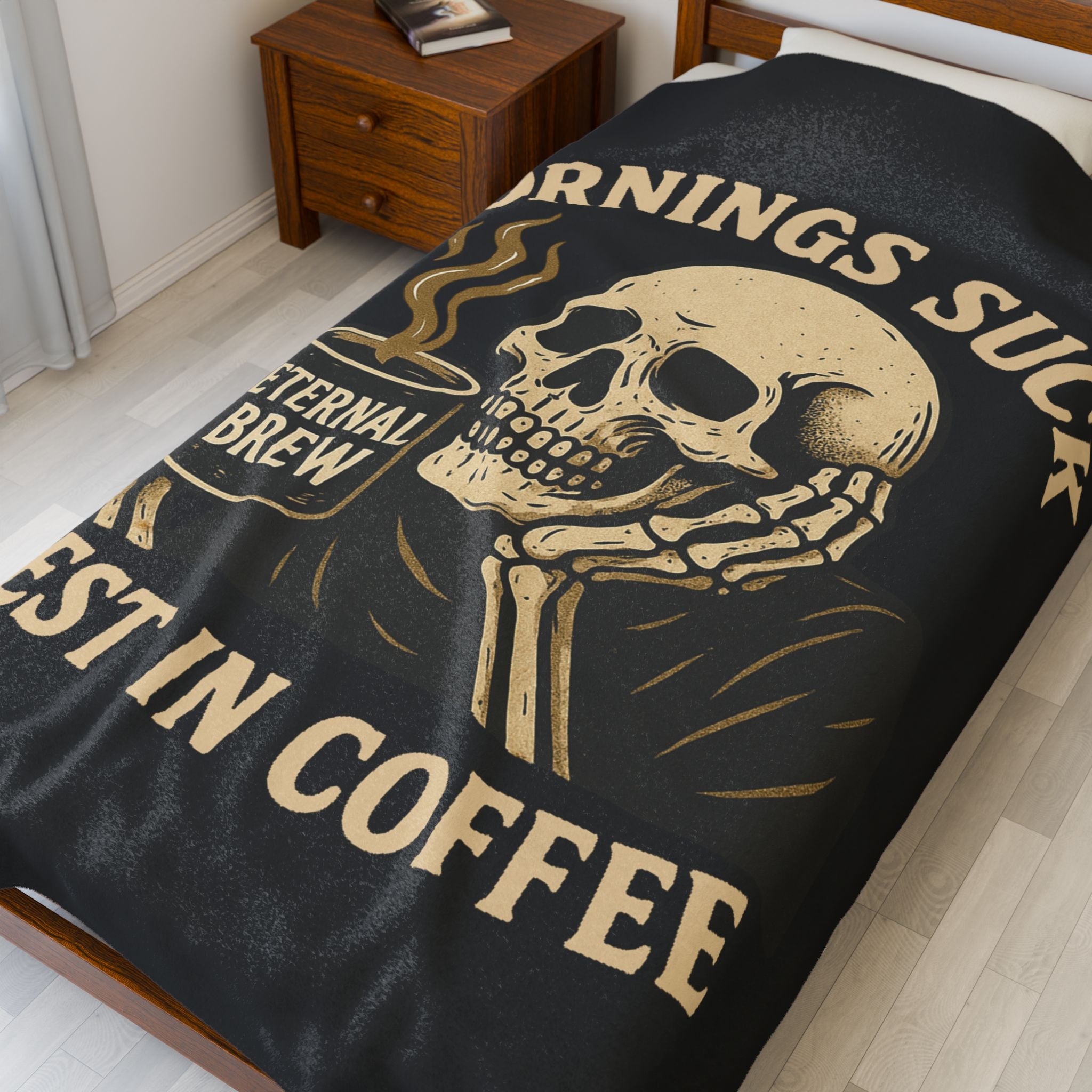 Velveteen Plush Blanket, Cozy Gift for Coffee Lovers, Home Decor, Funny Throw Blanket, Ideal for Mornings