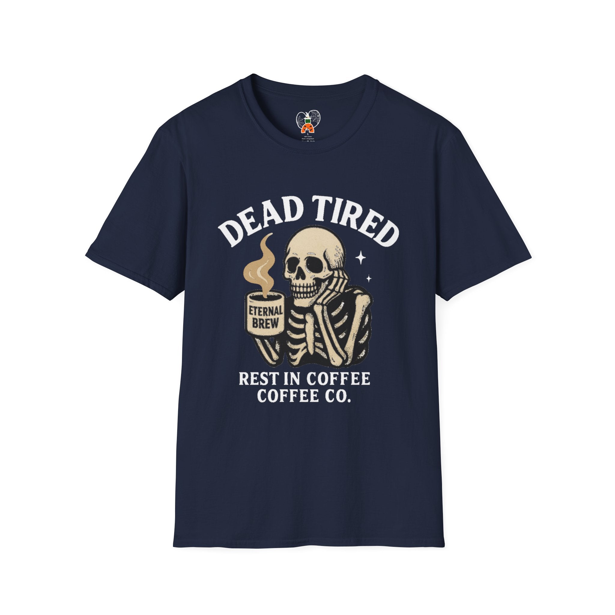 Dead Tired Skeleton Coffee T-Shirt, Unisex Graphic Tee, Cute Coffee Lover Gift, Halloween Apparel, Coffeelover Shirt