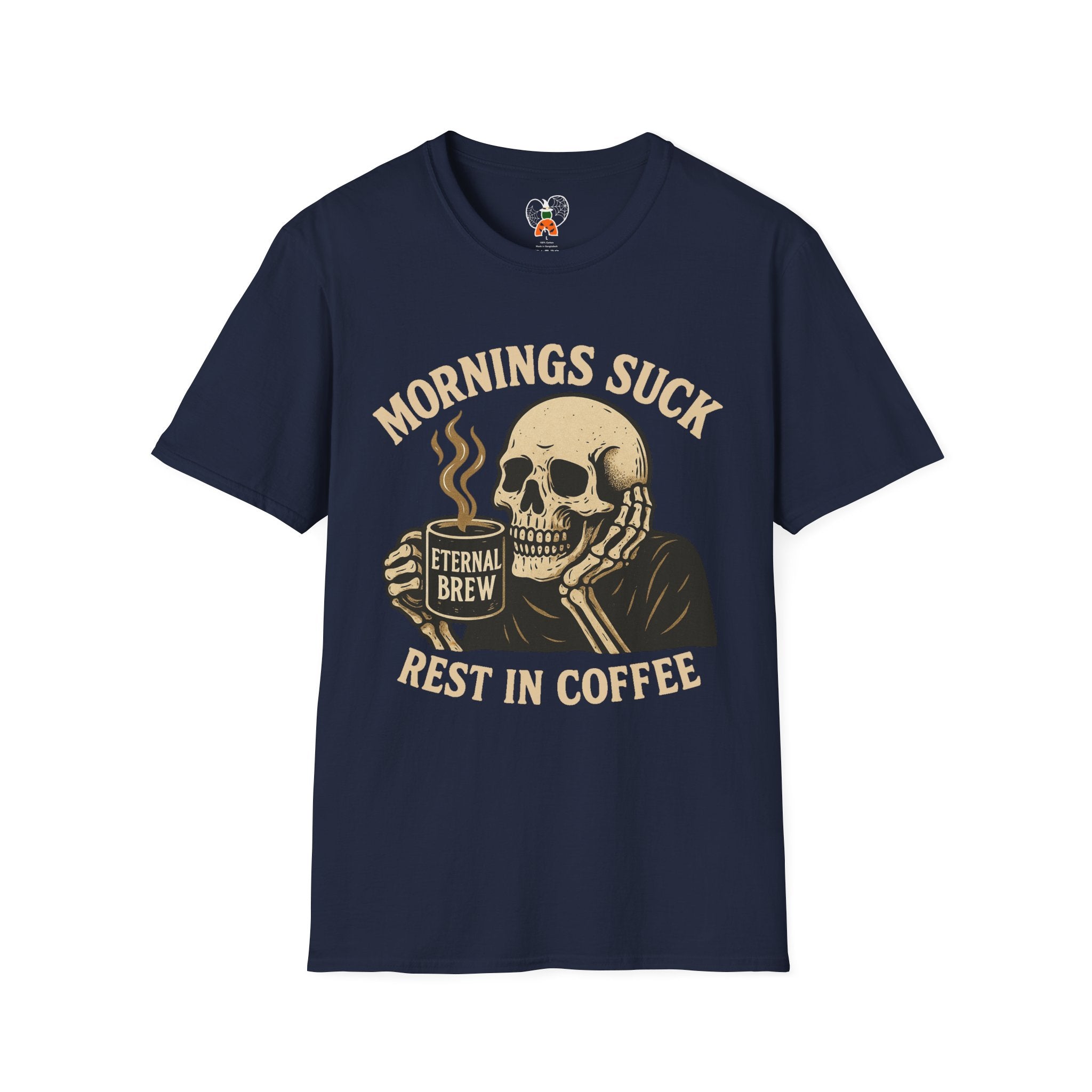 Skull Coffee T-Shirt: Mornings Suck Design, Funny Unisex Tee for Coffee Lovers, Casual Wear, Gift for Friends